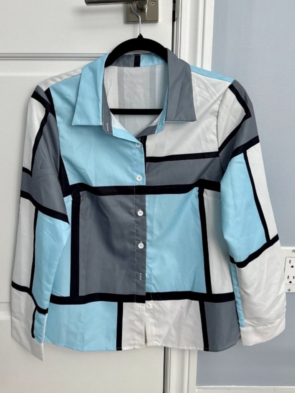 Blue Geometric Button-Up Shirt